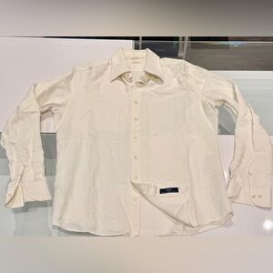 SUITSUPPLY Off-white Linen Cotton Point Collar Dress Shirt 17 XL Slim Fit